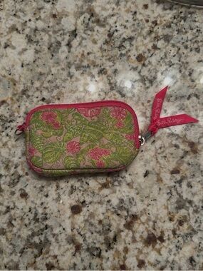 Lilly Pulitzer Pink & Green Fish Shell Coin Purse Small Tech Case Pouch Neoprene
